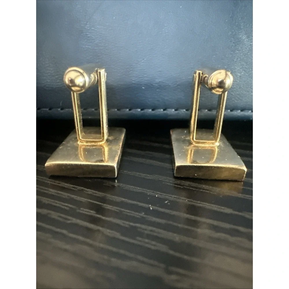 Vintage Shield Goldtone Flat Gold Plated‎ Cufflinks Broadie Style Down Secure